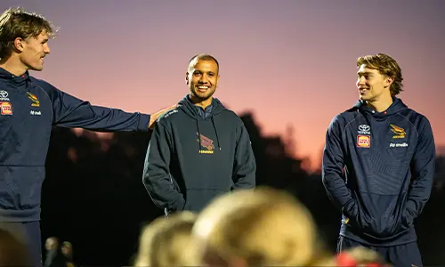 Callum Ah Chee, Sid Draper and Dan Curtin at Henley Sharks Football Club Train With the Adelaide Crows Night