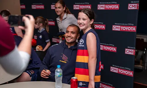 Autographs and photos taken with Callum Ah Chee at Train With the Adelaide Crows Night