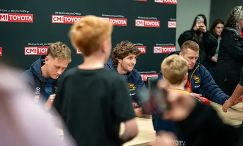 Jordan Butts, Brayden Cook and Reilly O'Brien at Cove Cobras Football Club Train With the Adelaide Crows Night